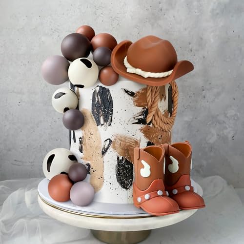 Zafena 16-Piece Cowboy Cake Topper Set – Hat, Boots & Ball Decorations for Western Parties