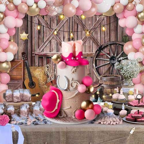 Zafena 16-Piece Cowgirl Cake Topper Set - Pink Western Hat, Boots & Decor Balls for Birthday or Baby Shower