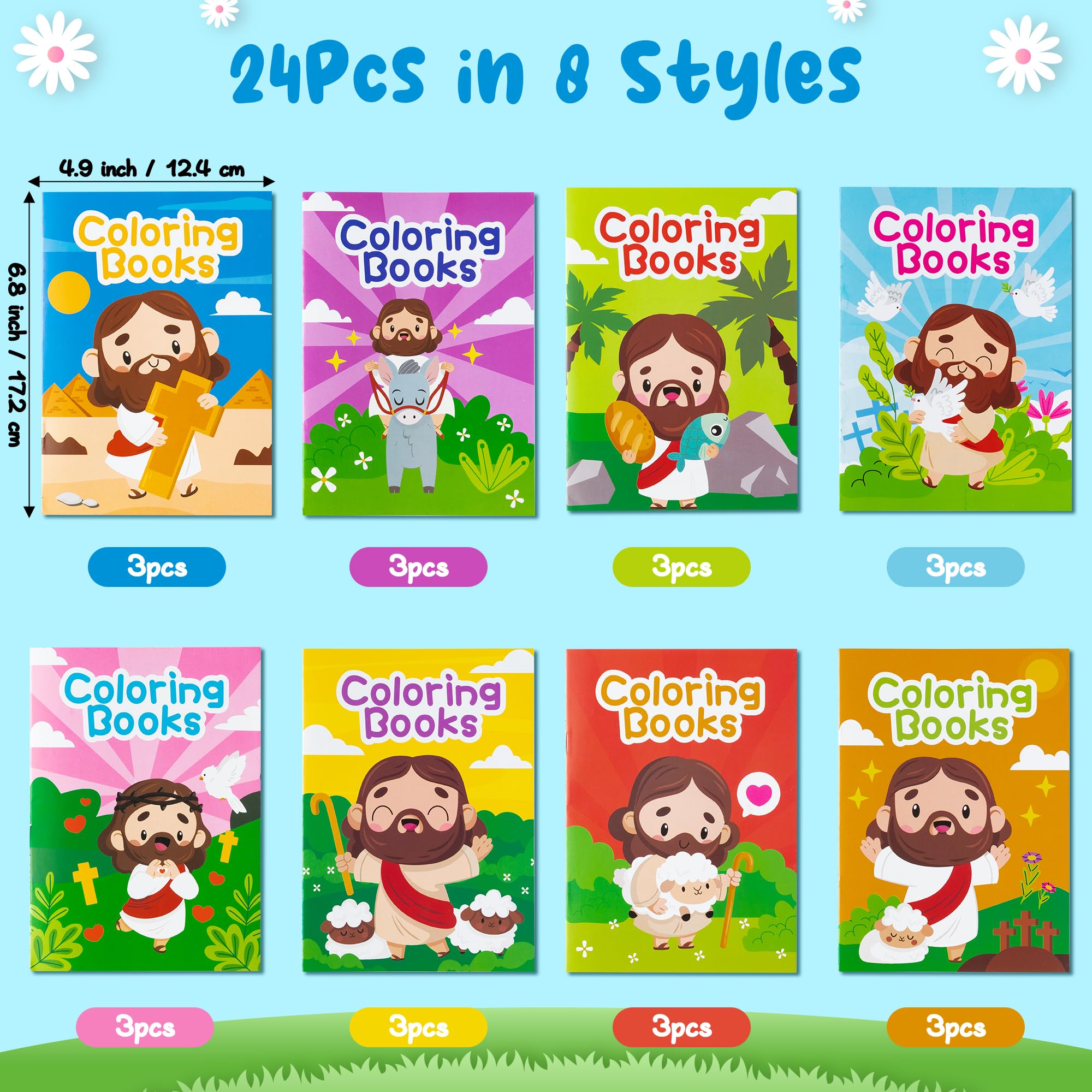 Zainpe 24-Piece Bible Coloring Books for Kids – 8 Designs, Noah's Ark & Jesus, Party Favors & Sunday School