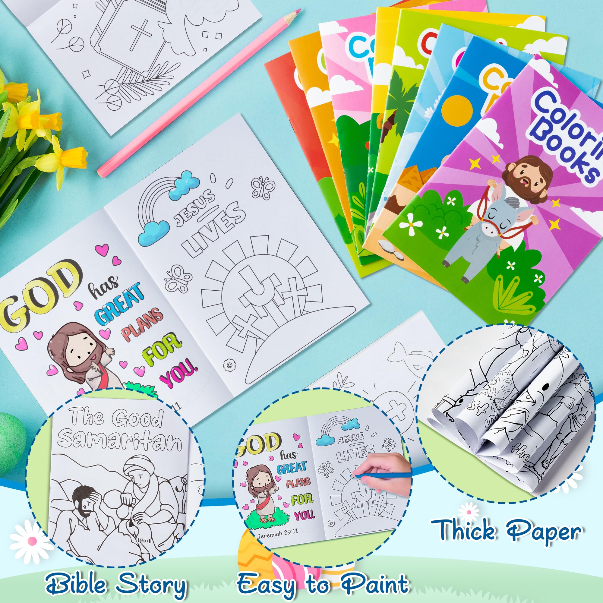 Zainpe 24-Piece Bible Coloring Books for Kids – 8 Designs, Noah's Ark & Jesus, Party Favors & Sunday School