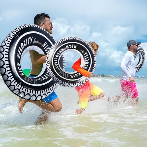 Zaruatu Inflatable Tire Pool Float - 4 Pack Giant 24-Inch Tubes for Adults, Summer Pool Fun