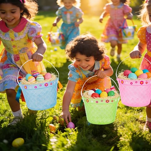 Zcaukya 3-Pack Clear Plastic Easter Buckets with Handles – Green, Blue, Pink for Egg Hunts