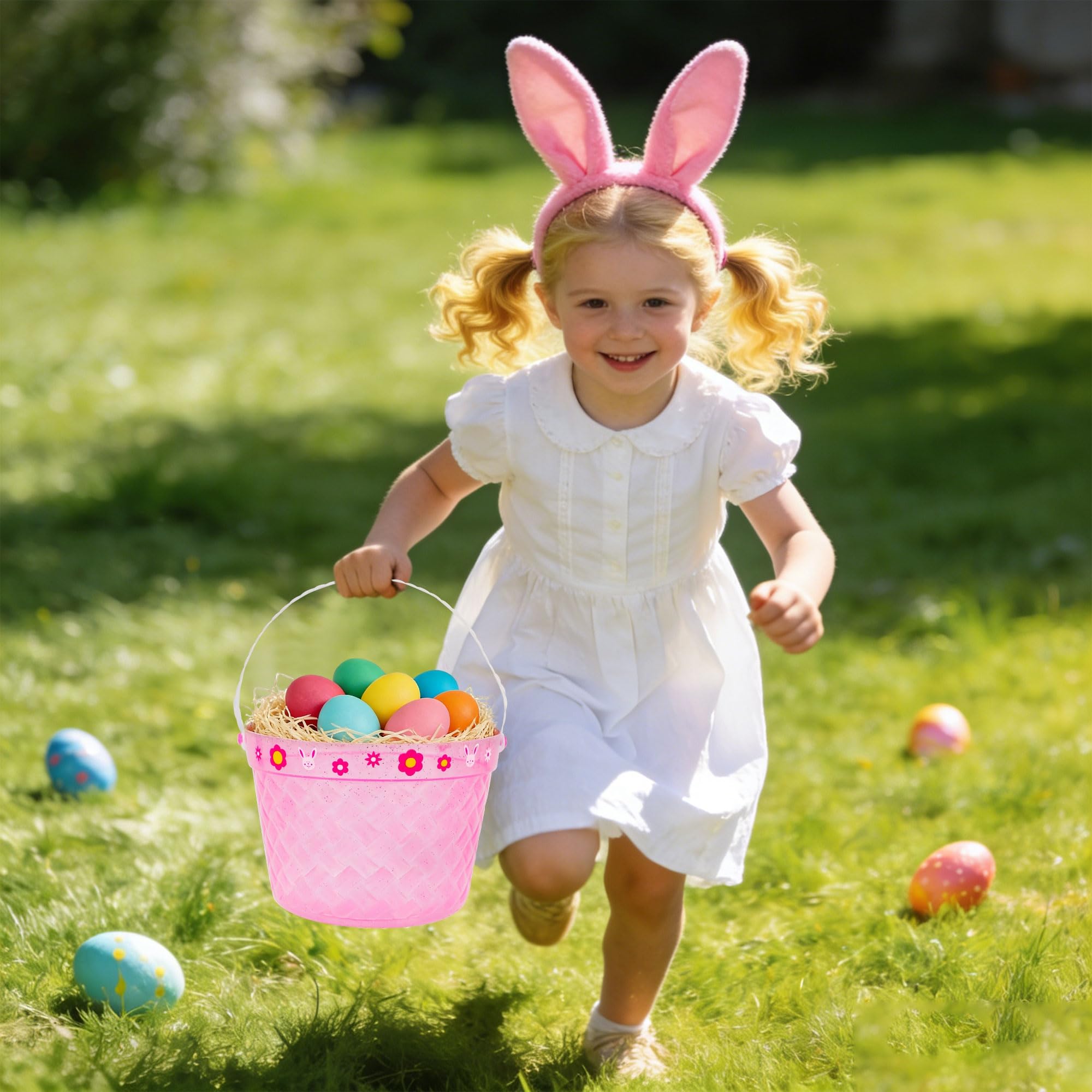 Zcaukya 3-Pack Clear Plastic Easter Buckets with Handles – Green, Blue, Pink for Egg Hunts