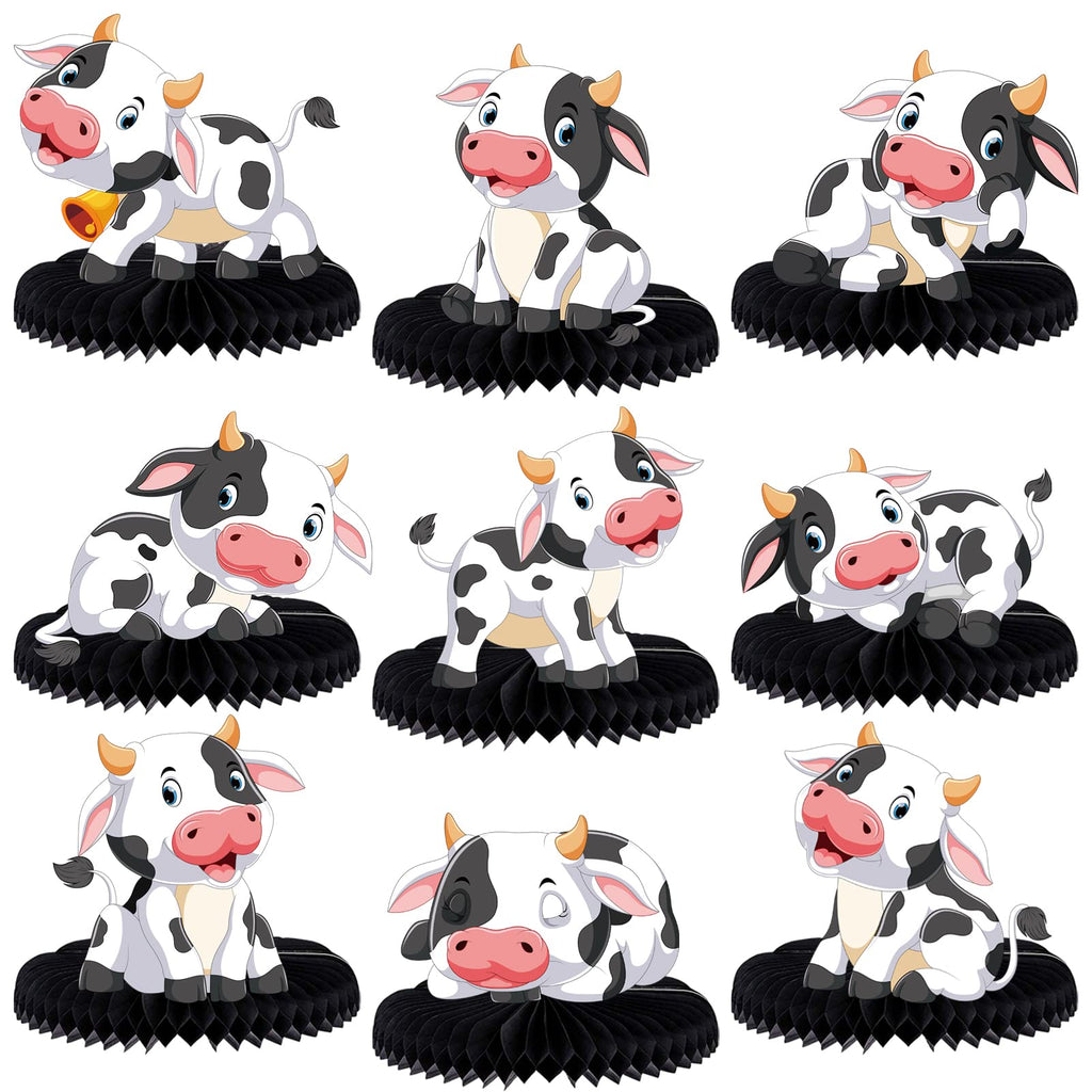ZCPTZ 9-Piece Cow Honeycomb Centerpieces Set - Farm Animal Table Decorations for Party