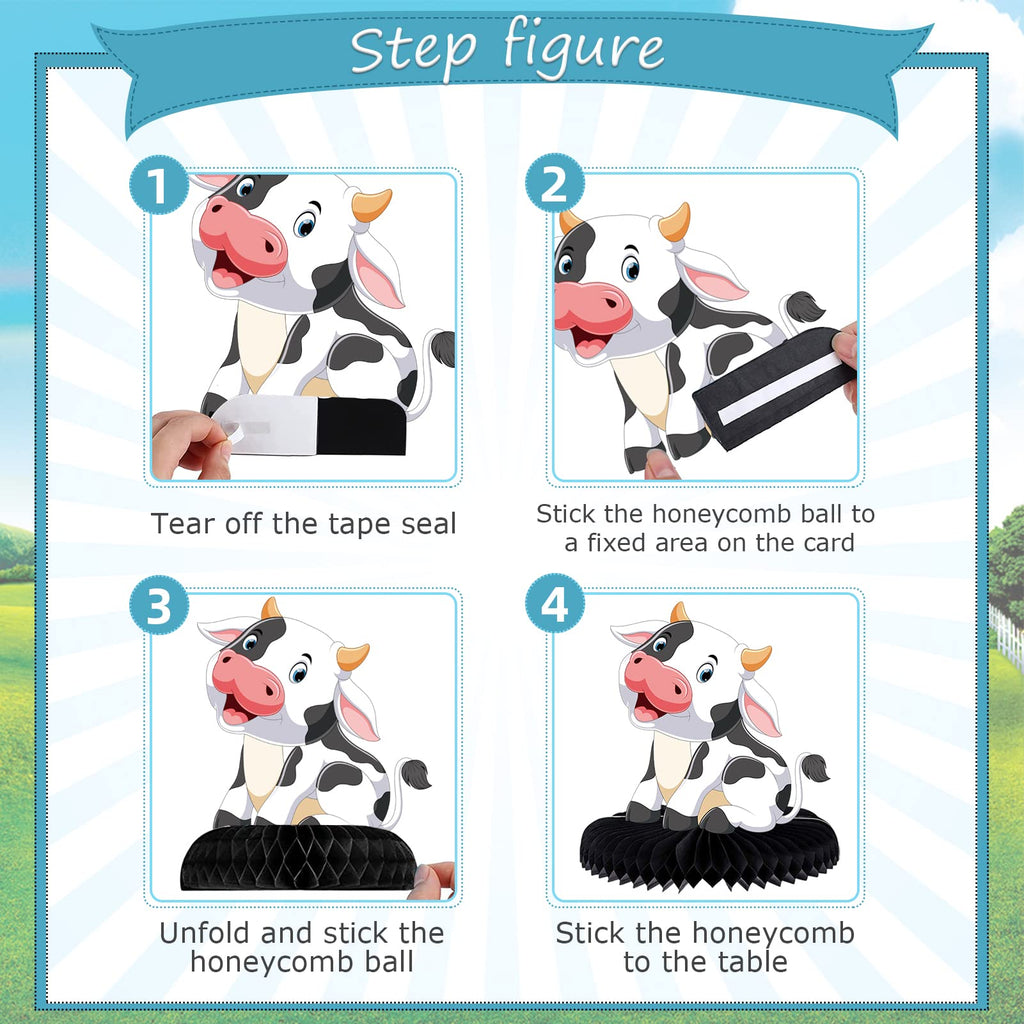 ZCPTZ 9-Piece Cow Honeycomb Centerpieces Set - Farm Animal Table Decorations for Party