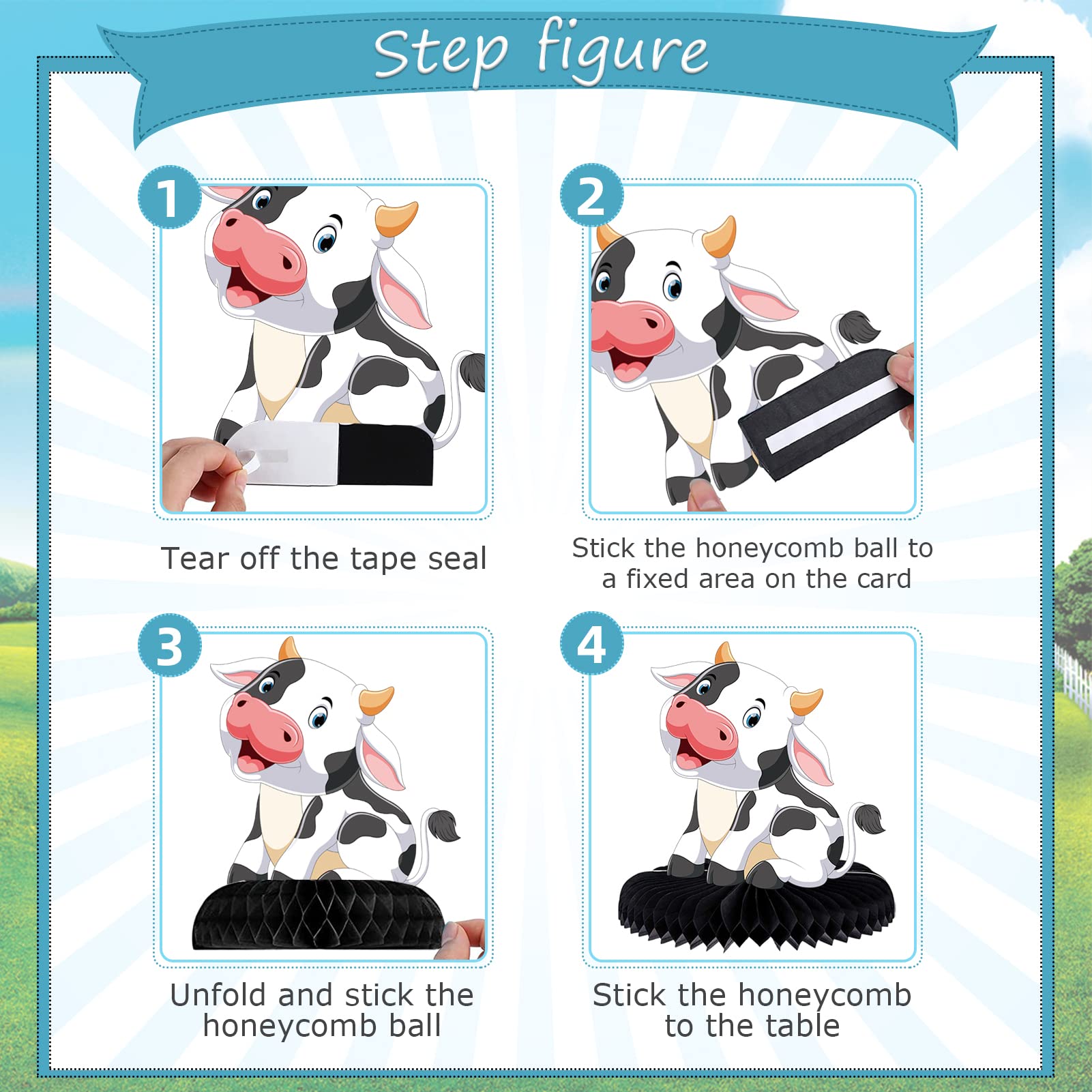 ZCPTZ 9-Piece Cow Honeycomb Centerpieces Set - Farm Animal Table Decorations for Party