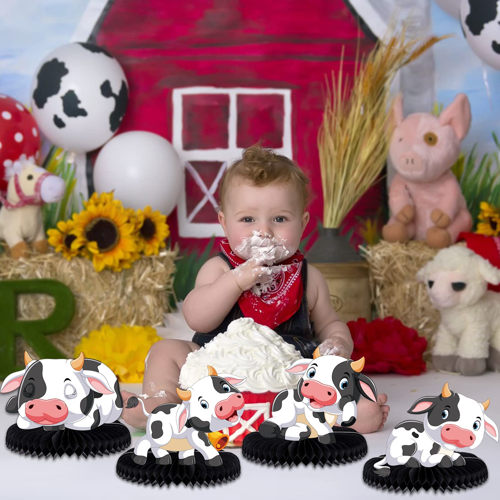 ZCPTZ 9-Piece Cow Honeycomb Centerpieces Set - Farm Animal Table Decorations for Party