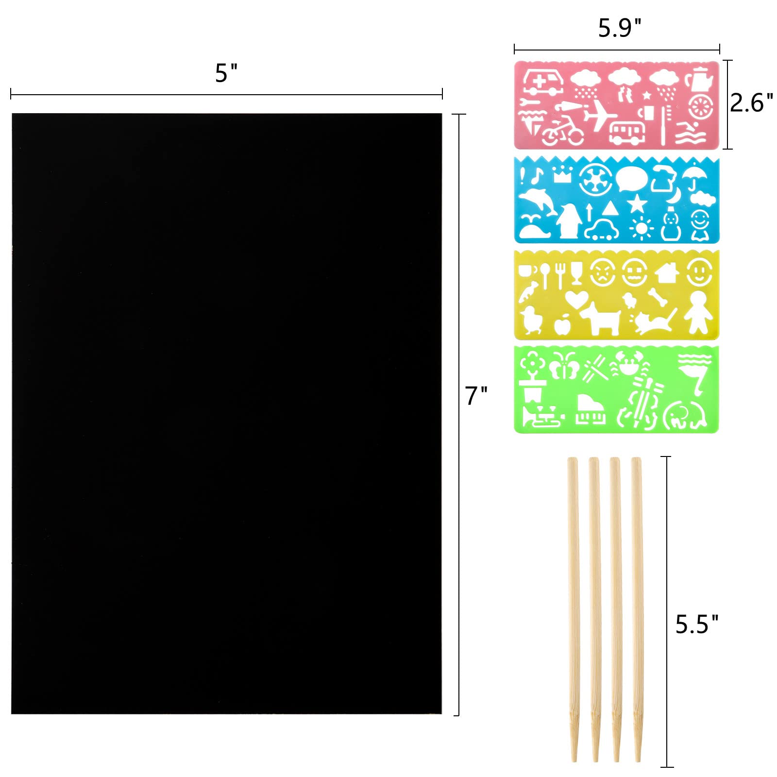 ZEAYEA 200-Piece Scratch Art Paper Set – 200 Sheets, 10 Styluses, 8 Stencils – Safe & Fun for Kids Ages 3+