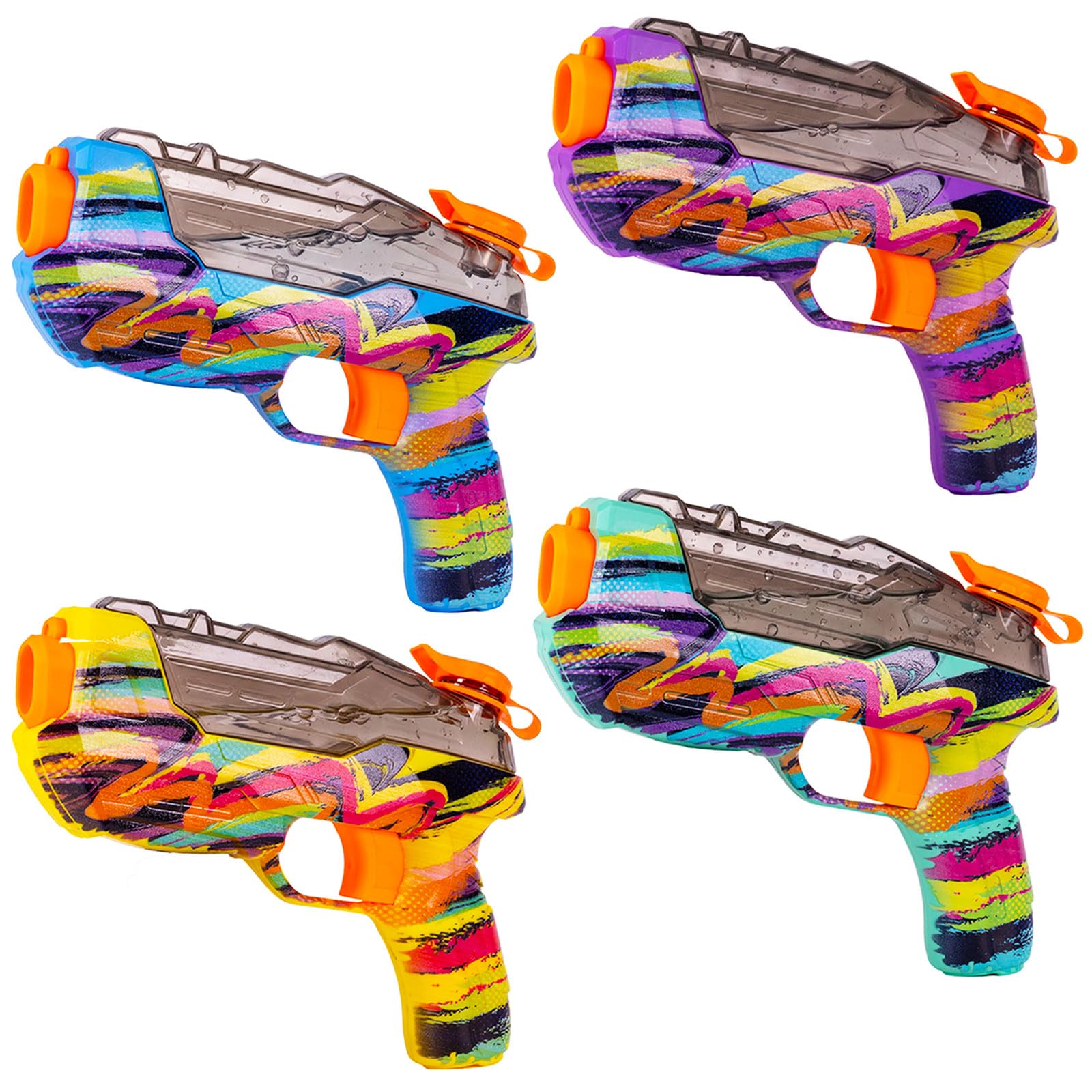 ZEBNYYA 4 Pack Water Gun Set - Colorful Squirt Guns with Trigger, Long Range Water Blasters for Outdoor Play, Pool, Beach, Summer Party