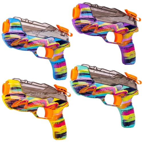 ZEBNYYA 4 Pack Water Gun Set - Colorful Squirt Guns with Trigger, Long Range Water Blasters for Outdoor Play, Pool, Beach, Summer Party