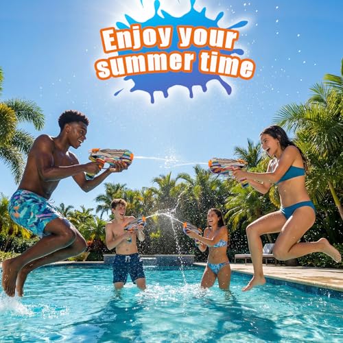 ZEBNYYA 4 Pack Water Gun Set – Colorful Squirt Guns with Trigger, Long Range, See-Through Tank for Outdoor Summer Fun