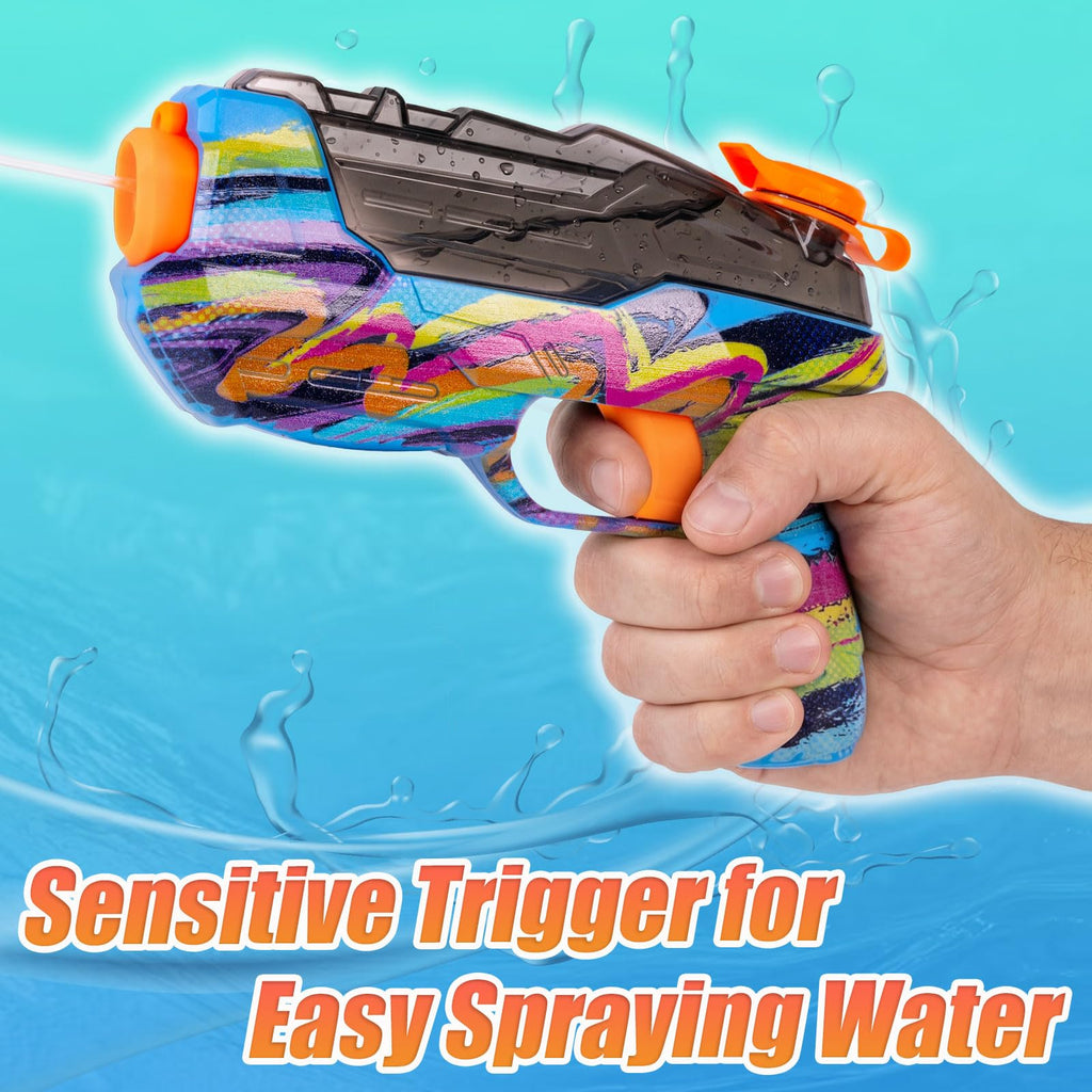 ZEBNYYA 4 Pack Water Gun Set – Colorful Squirt Guns with Trigger, Long Range, See-Through Tank for Outdoor Summer Fun