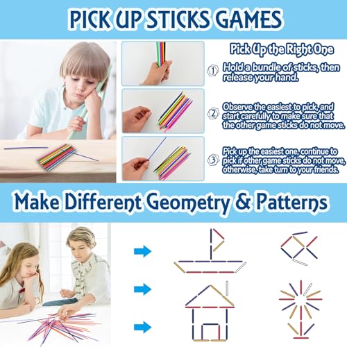 ZeeDix 3 Sets Jacks and Pick Up Sticks Game – 180 Sticks, 30 Metal Jax, 3 Balls for Family Fun