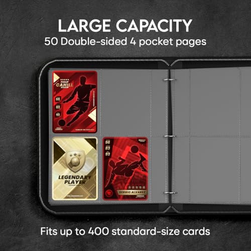 ZENO 4-Pocket Trading Card Binder – 400 Capacity, Top-Loading Sleeves, PU Leather Cover, Pink