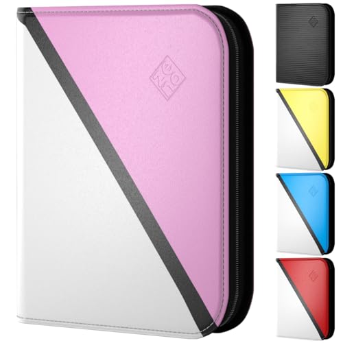 ZENO 4-Pocket Trading Card Binder – 400 Capacity, Top-Loading Sleeves, PU Leather Cover, Pink
