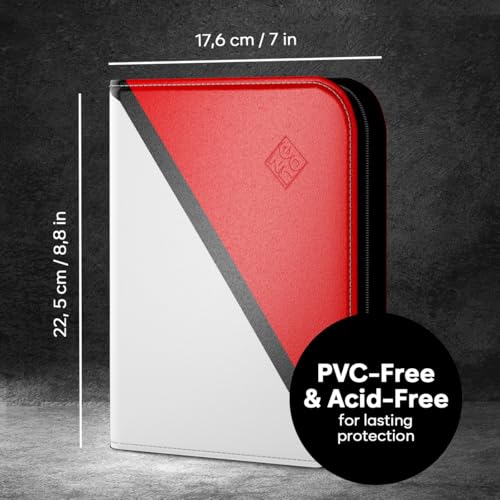 ZENO 4-Pocket Trading Card Binder – 400 Slots, Top-Loading, PU Leather Cover, Red