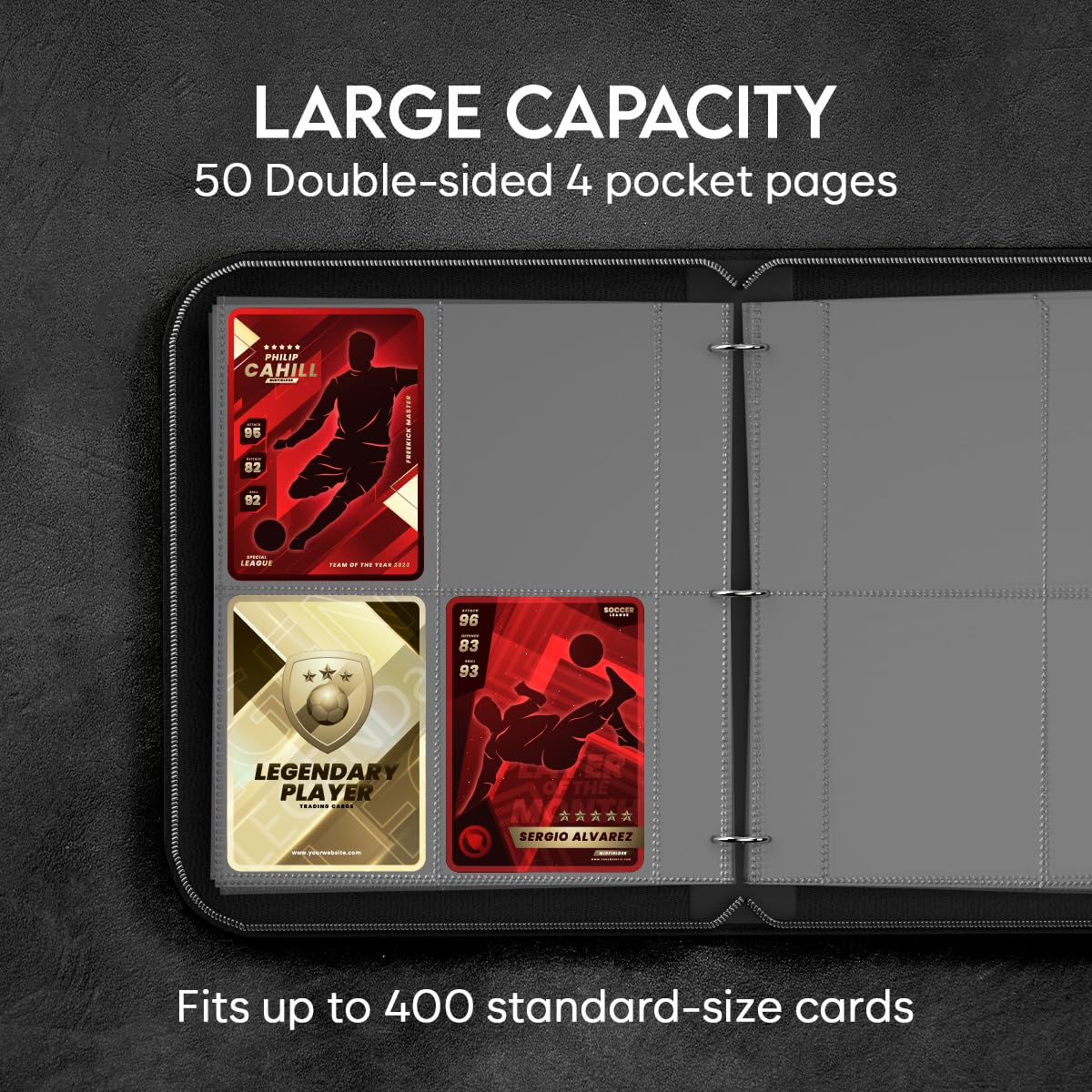 ZENO 4-Pocket Trading Card Binder – 400 Slots, Top-Loading, PU Leather Cover, Red