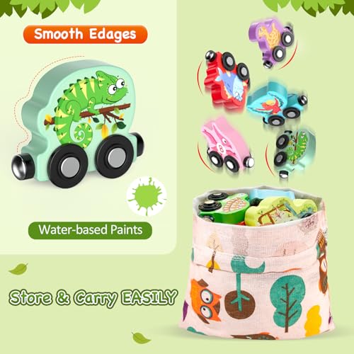 Zeoddler 11-Piece Magnetic Wooden Animal Train Set – Montessori Numbers & Animals for Toddlers