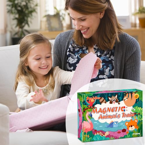 Zeoddler 11-Piece Magnetic Wooden Animal Train Set – Montessori Numbers & Animals for Toddlers