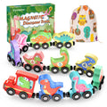 Zeoddler Magnetic Wooden Dinosaur Train Set – 11 Pieces with Numbers 0-10, Storage Bag, Montessori Toy for Toddlers