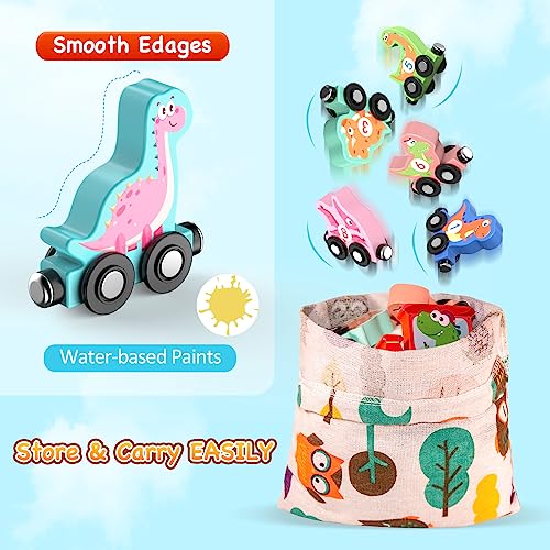 Zeoddler Magnetic Wooden Dinosaur Train Set – 11 Pieces with Numbers 0-10, Storage Bag, Montessori Toy for Toddlers