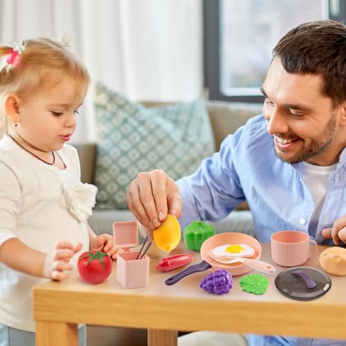 Zero Zoo 60-Piece Kids Play Kitchen Set – Pretend Cooking Toys with Cookware, Tableware, Food & BBQ Accessories, Pink