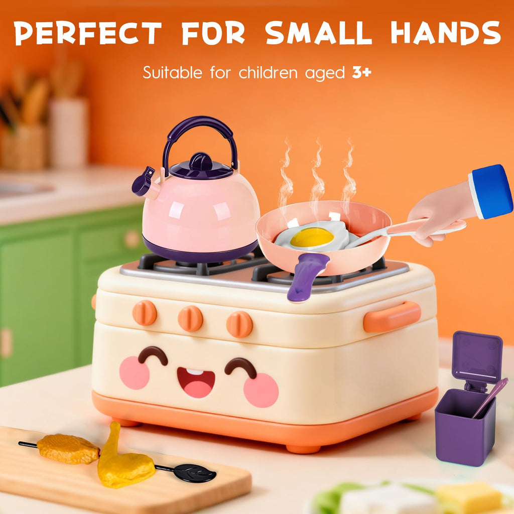 Zero Zoo 60-Piece Kids Play Kitchen Set – Pretend Cooking Toys with Cookware, Tableware, Food & BBQ Accessories, Pink