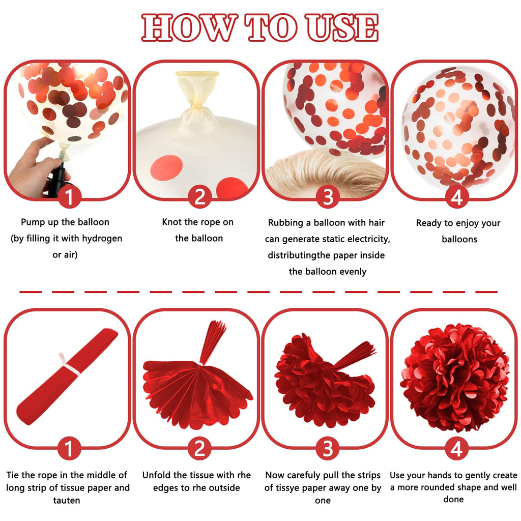 ZERODECO Red Black Birthday Party Decorations Kit – 45 Pieces with Banner, Balloons, Arch Strip, and Fringe Curtains