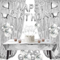 ZERODECO Silver Birthday Decoration Kit – 29-Piece Set with Foil Banner, Tablecloth, Curtains, Balloons & More
