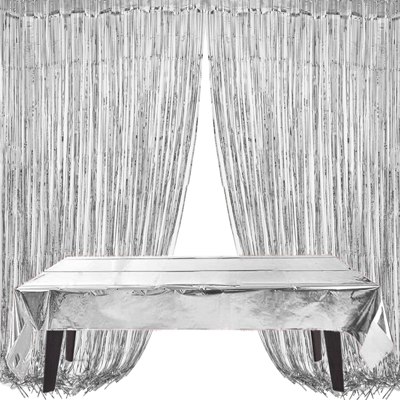 ZERODECO Silver Birthday Decoration Kit – 29-Piece Set with Foil Banner, Tablecloth, Curtains, Balloons & More