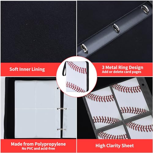 Zettokete 4-Pocket Baseball Card Binder - Holds 400 Cards, PU Leather, Zippered with Carry Handle