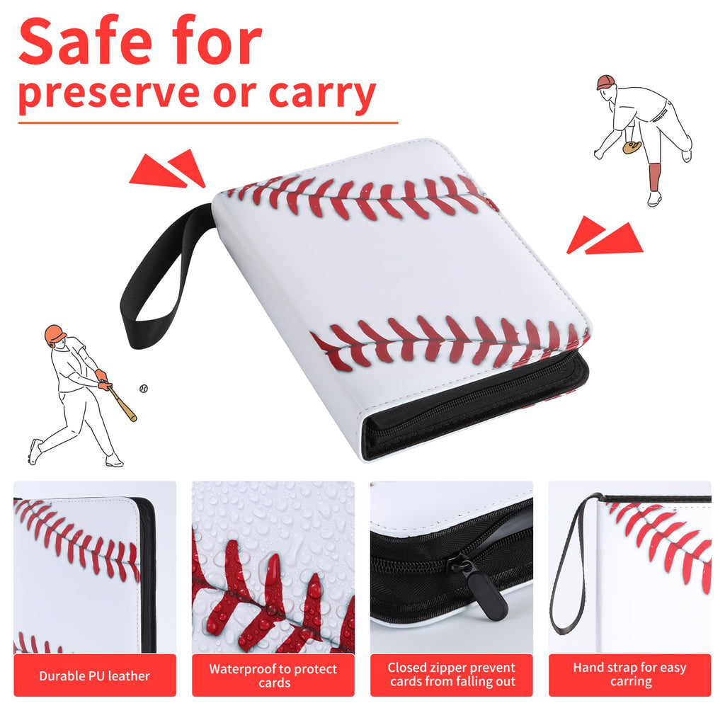 Zettokete 4-Pocket Baseball Card Binder - Holds 400 Cards, PU Leather, Zippered with Carry Handle