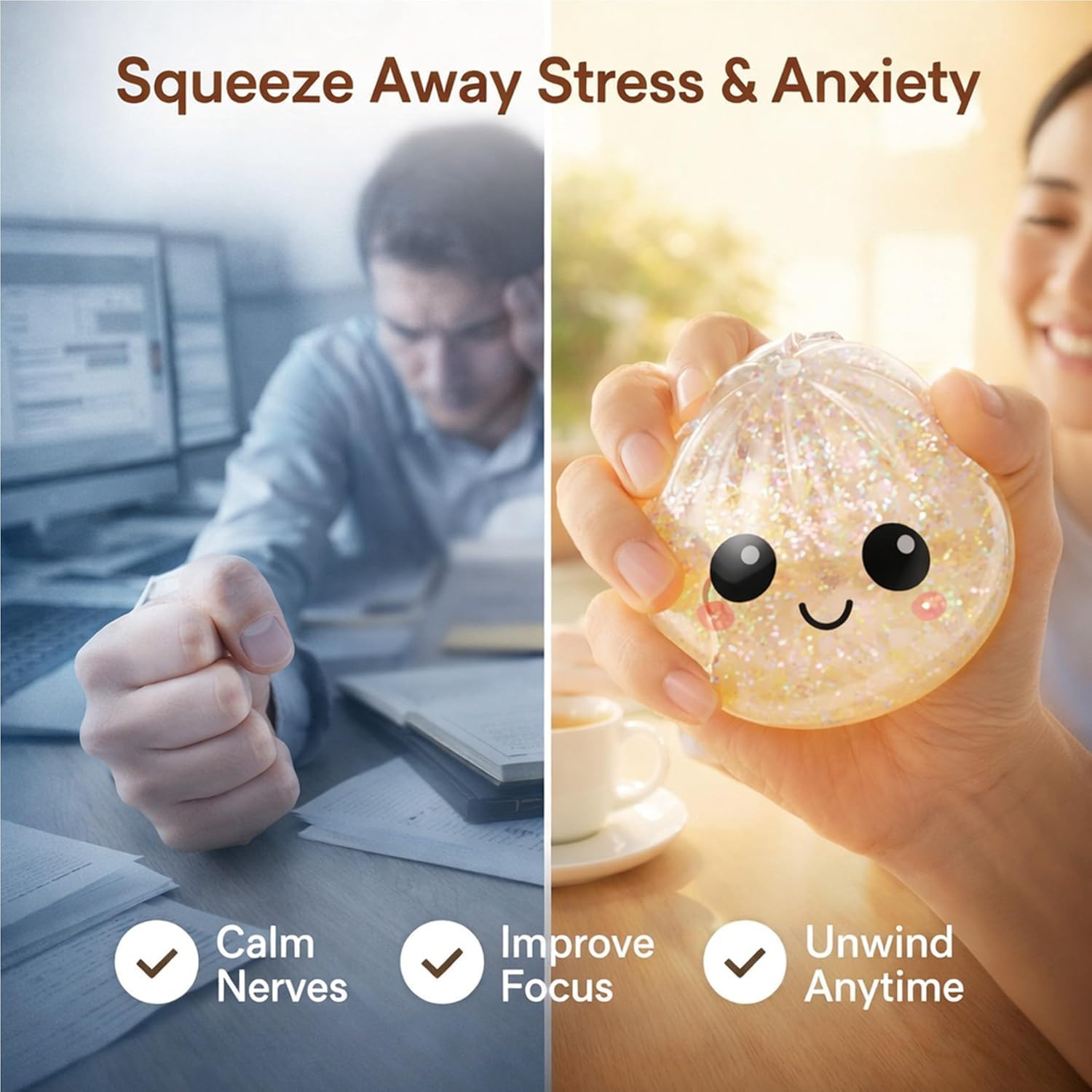 ZEXILILA White Glitter Dumpling Squishy Stress Ball – Slow Rising Anxiety Relief Toy with Storage Box