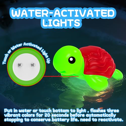 ZGLYMUS Light-Up Bath Toys, 6-Pack Ocean Animals with Water-Activated LED Lights, No Hole Mold Free for Babies Toddlers 6M+