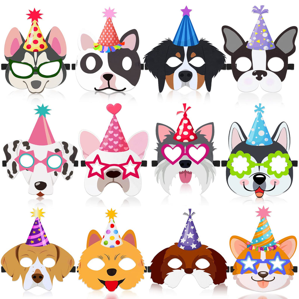 Zhanmai 12 Pack Dog Party Masks - Funny Felt Animal Masks for Kids & Adults, Puppy Themed Decorations
