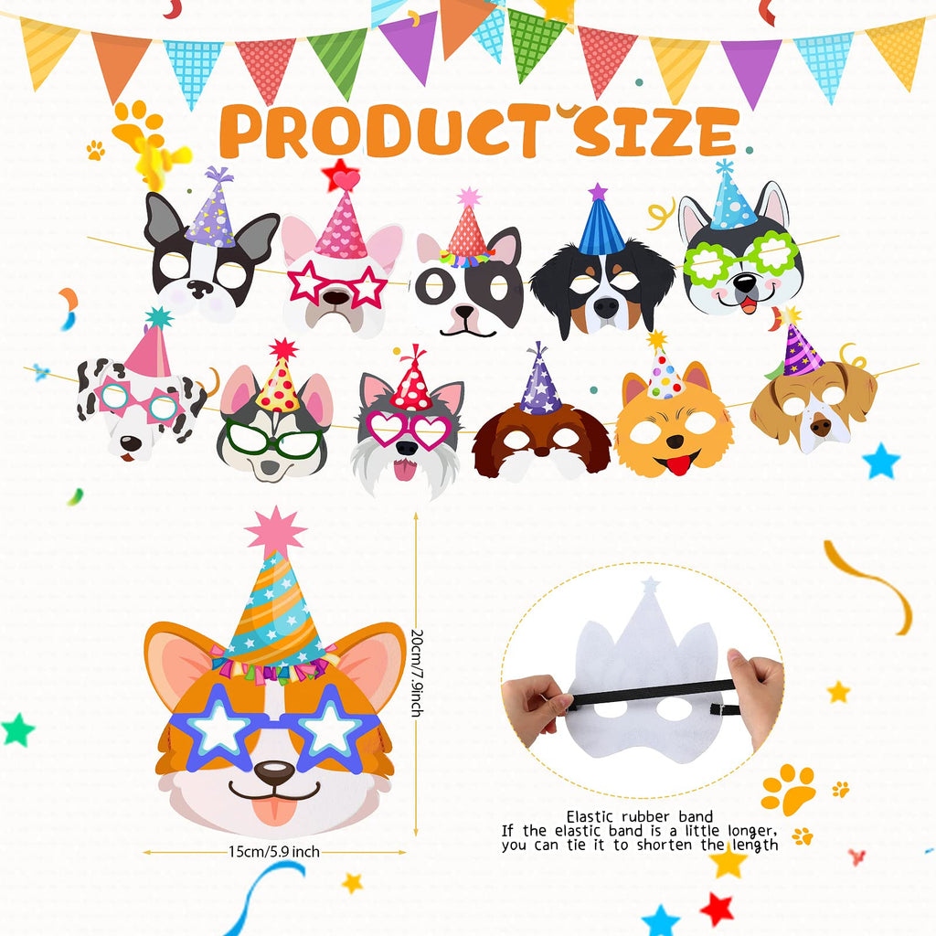 Zhanmai 12 Pack Dog Party Masks - Funny Felt Animal Masks for Kids & Adults, Puppy Themed Decorations