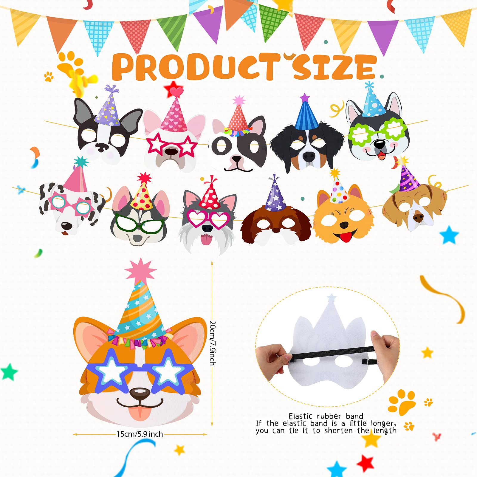 Zhanmai 12 Pack Dog Party Masks - Funny Felt Animal Masks for Kids & Adults, Puppy Themed Decorations
