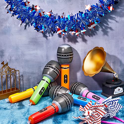 Zhanmai 12 Pack Inflatable Microphones 9.4 Inch Blow Up Fake Mic Props for Kpop Party Multicolor