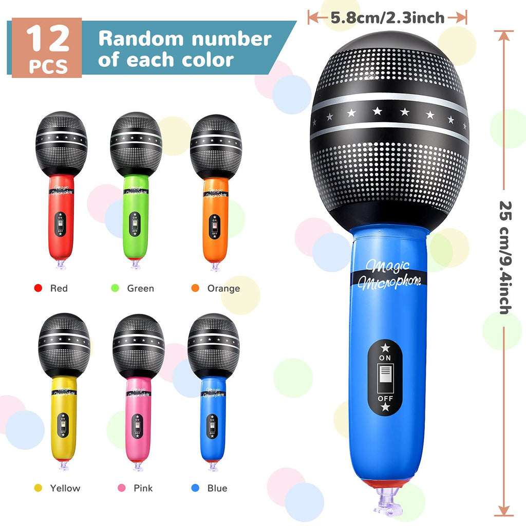 Zhanmai 12 Pack Inflatable Microphones 9.4 Inch Blow Up Fake Mic Props for Kpop Party Multicolor
