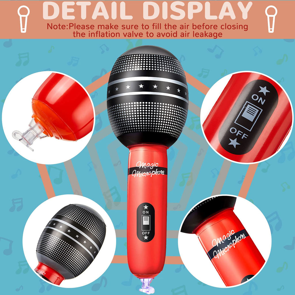 Zhanmai 12 Pack Inflatable Microphones 9.4 Inch Blow Up Fake Mic Props for Kpop Party Multicolor