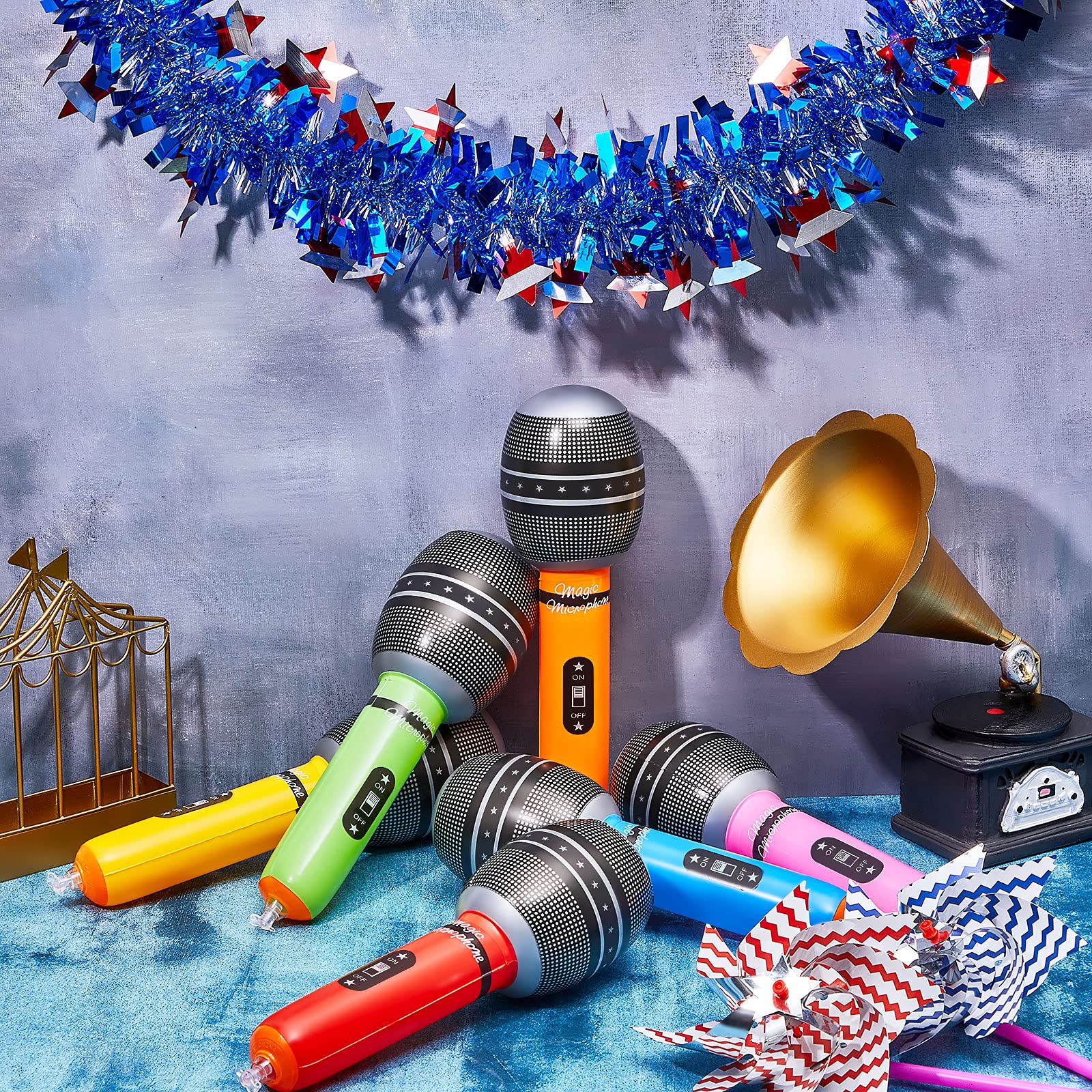 Zhanmai 12 Pack Inflatable Microphones 9.4 Inch Blow Up Fake Mic Props for Kpop Party Multicolor