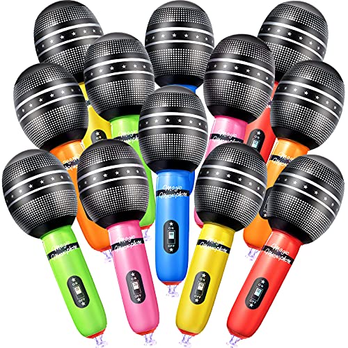 Zhanmai 12 Pack Inflatable Microphones 9.4 Inch Blow Up Fake Mic Props for Kpop Party Multicolor