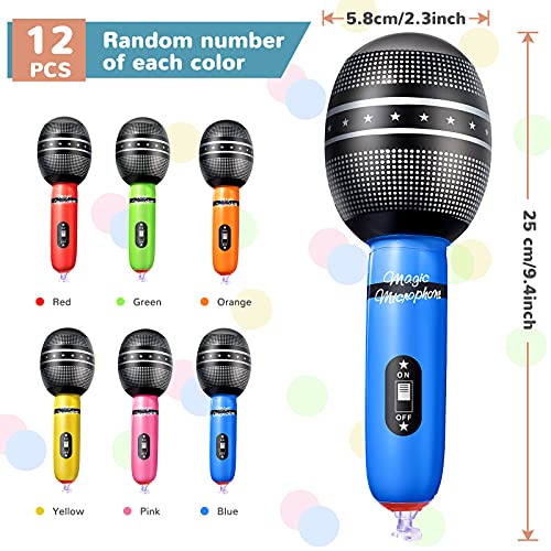 Zhanmai 12 Pack Inflatable Microphones 9.4 Inch Blow Up Fake Mic Props for Kpop Party Multicolor