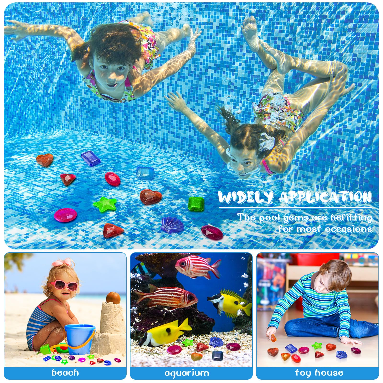 Zhanmai 16 Pack Diving Gems - Bright Sinking Pool Toys for Kids Summer Fun