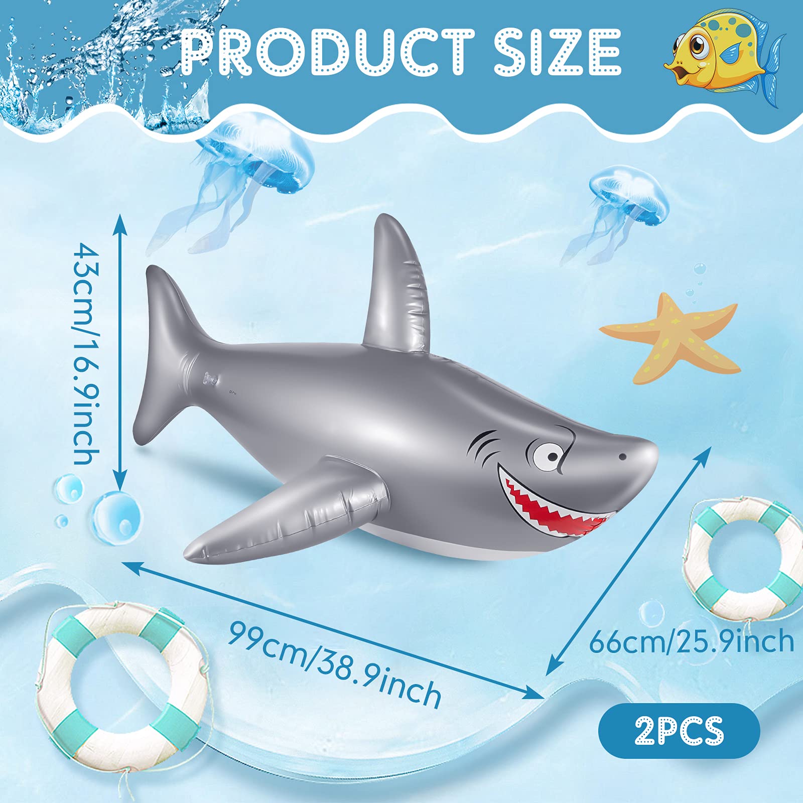 Zhanmai 2 Pack 40 Inch Inflatable Shark Pool Float Toys for Kids Party Decorations