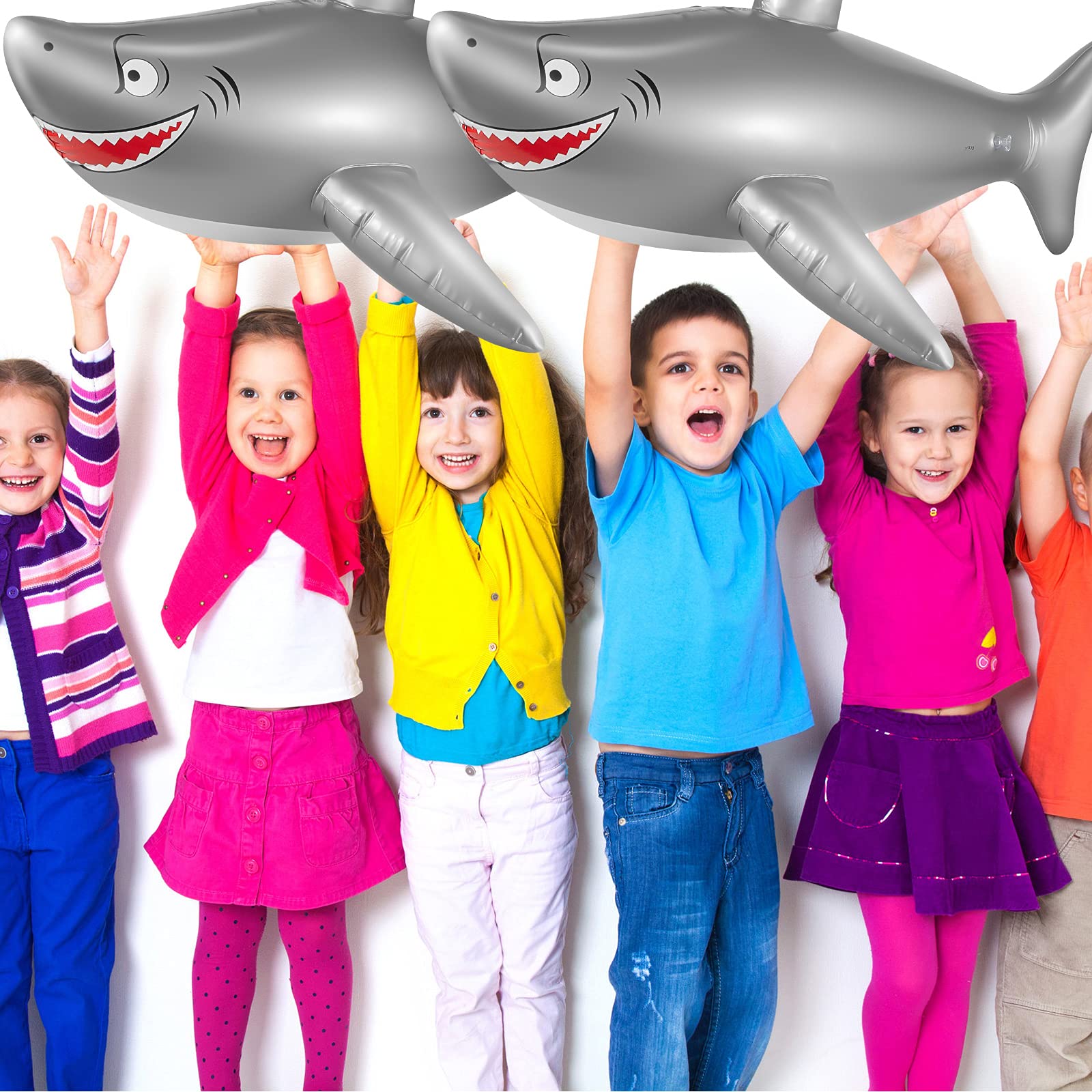 Zhanmai 2 Pack 40 Inch Inflatable Shark Pool Float Toys for Kids Party Decorations