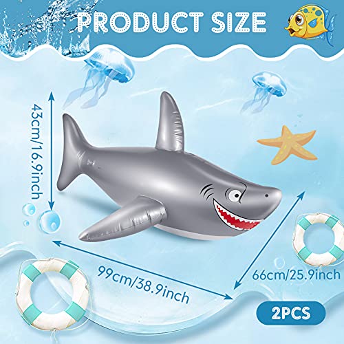 Zhanmai 2 Pack 40 Inch Inflatable Shark Pool Float Toys for Kids Party Decorations