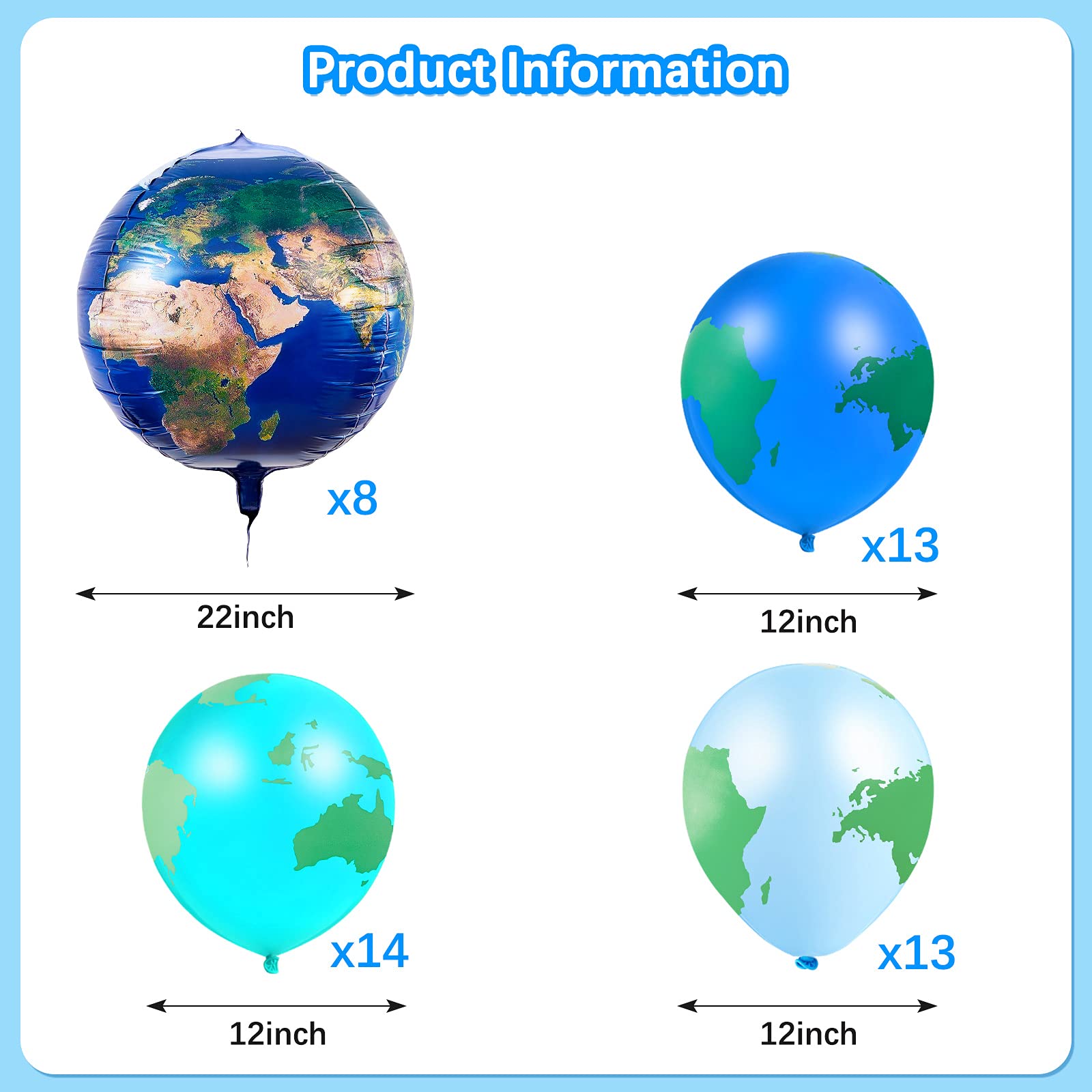 Zhanmai 48-Piece Globe Balloon Set – 8 Foil Planet Balloons & 40 Latex World Map Balloons for Travel, Earth Day, and Party Decorations