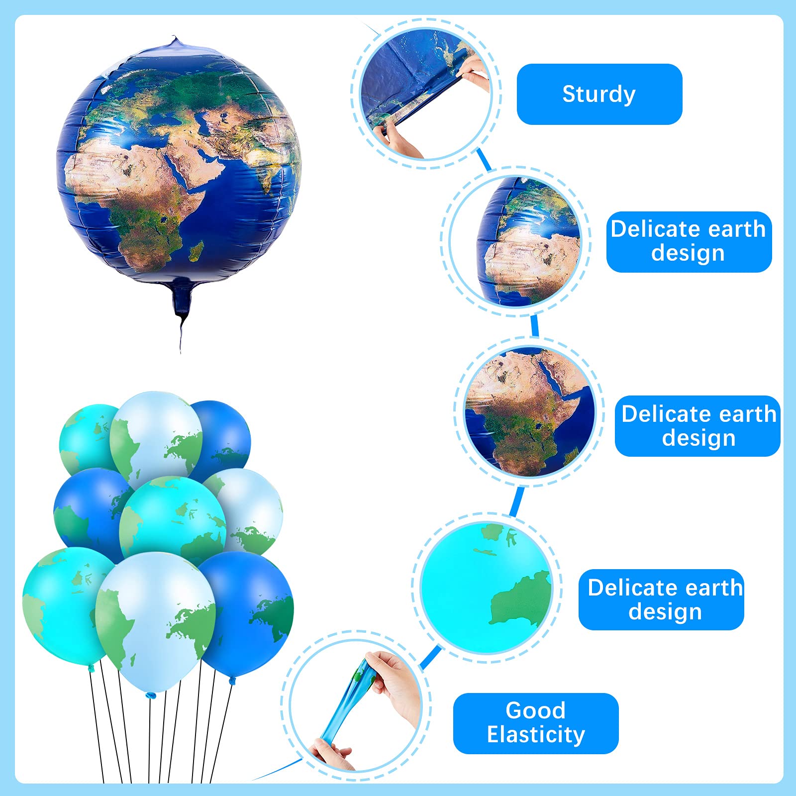 Zhanmai 48-Piece Globe Balloon Set – 8 Foil Planet Balloons & 40 Latex World Map Balloons for Travel, Earth Day, and Party Decorations