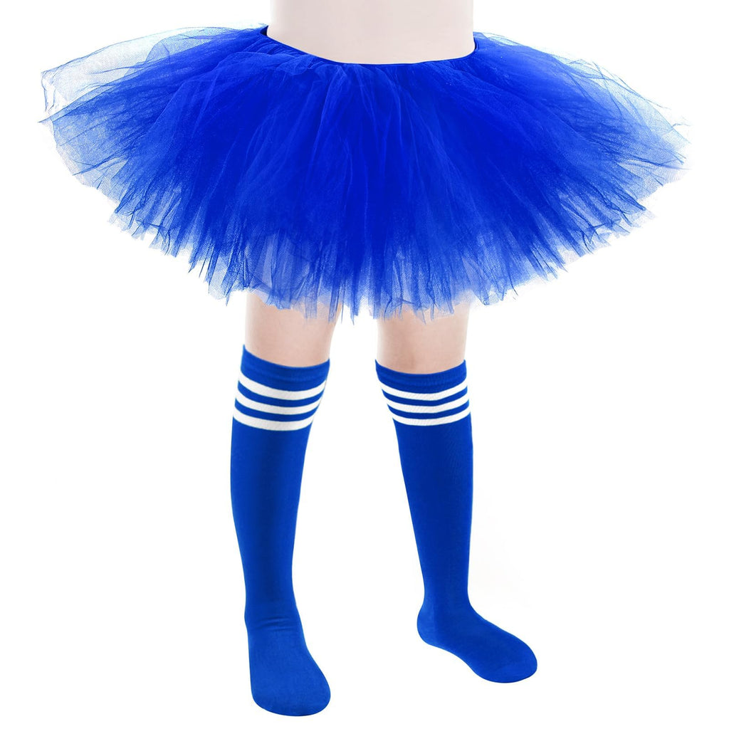 Zhanmai 5 Layered Tulle Tutu Skirt Set for Kids with Striped Tube Socks - Princess Costume for Halloween, Dance, and Fun Runs